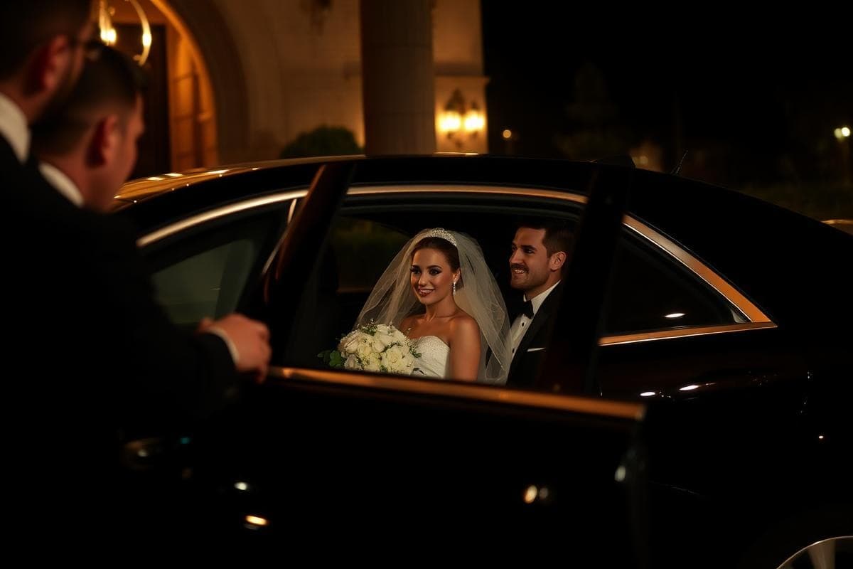 Guests arriving by luxury chauffeur vehicle for a special event