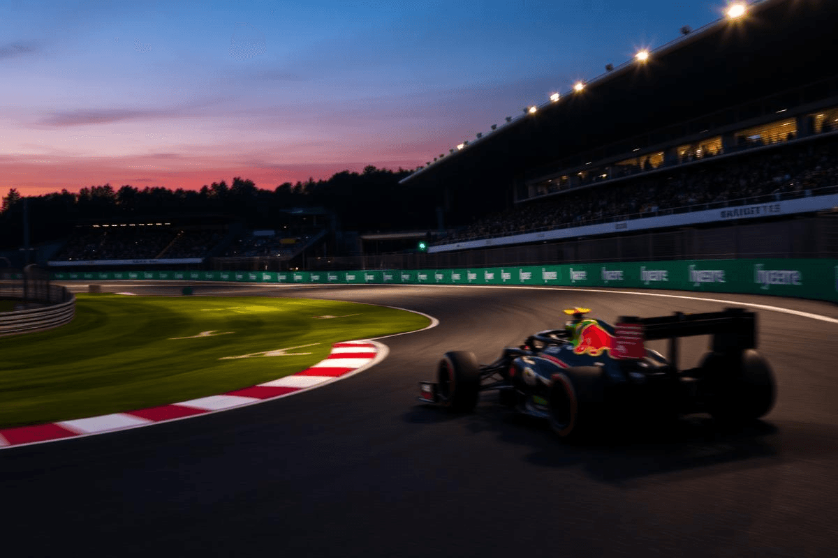Formula 1 race car speeding on a circuit